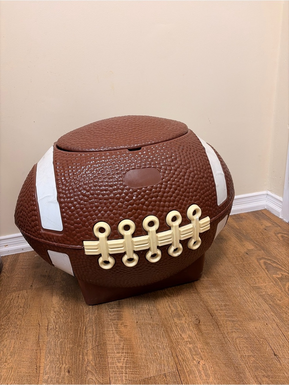 Football-Shaped Storage Container in Brown and White